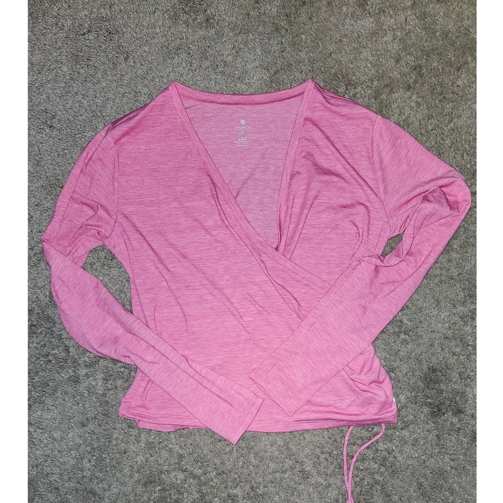 Apana Womens Pink Dye Long Sleeve Faux Wrap Activewear Top Size S‎ Thumbhole